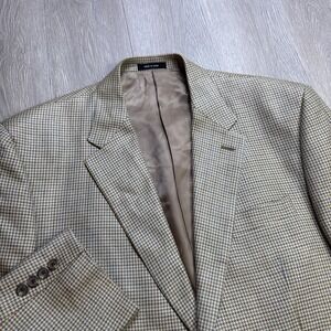Lauren Ralph Lauren Sport Coat Men 44R Tan Beige Houndstooth Blazer 100% Silk RL